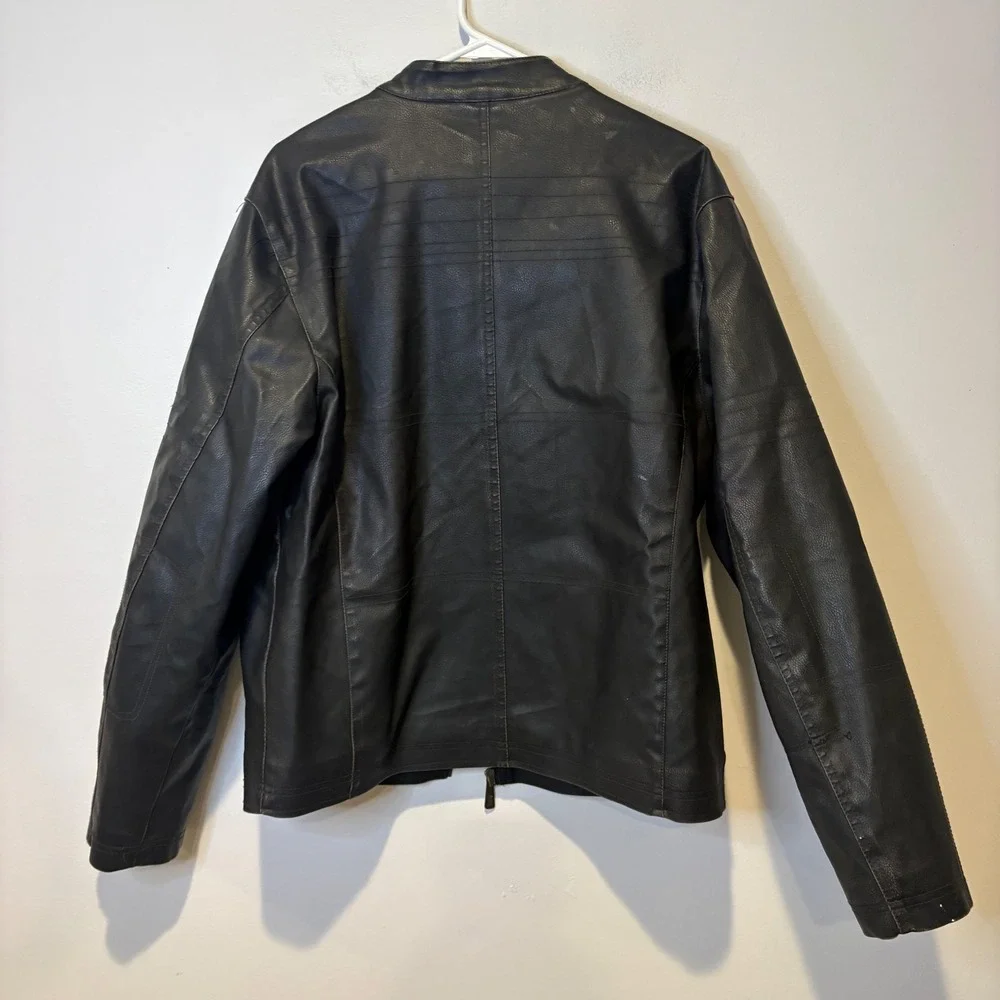 Y2K Whispering Smith Mens Faux Leather Motorcycle Jacket Black Size M Zip Pocket